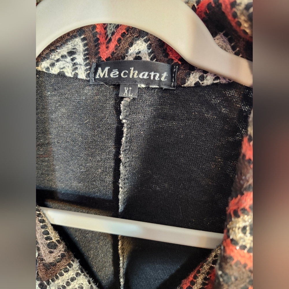 Mechant Chic Zigzag Pattern Blazer - Red, Brown, White Boho Sz XL - Picture 2 of 11